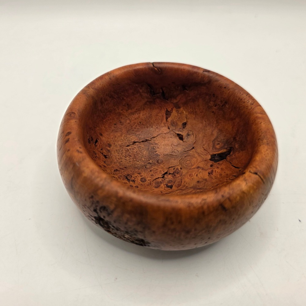 Mike Peace Hand Turned Cherry Wood Burl Decorative Bowl Signed Artisan Vessel